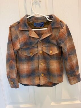 Vintage Boys Pendleton Country Traditionals 100% Wool Shirt Plaid Blue Brown M